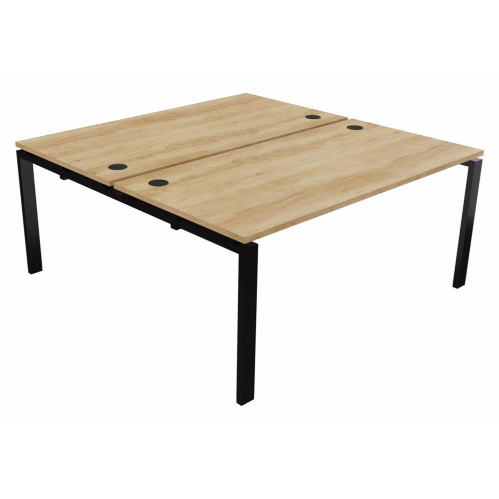 Ensemble 2 postes droits E-link L 160 x P 163 cm - Plateau Ch�ne  Nebraska - 4 pieds Noir