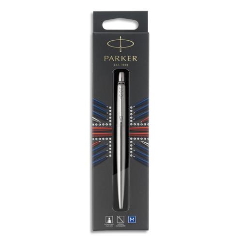 Stylo bille Parker Jotter - pointe moyene - acier CT - encre bleue - sous pochette