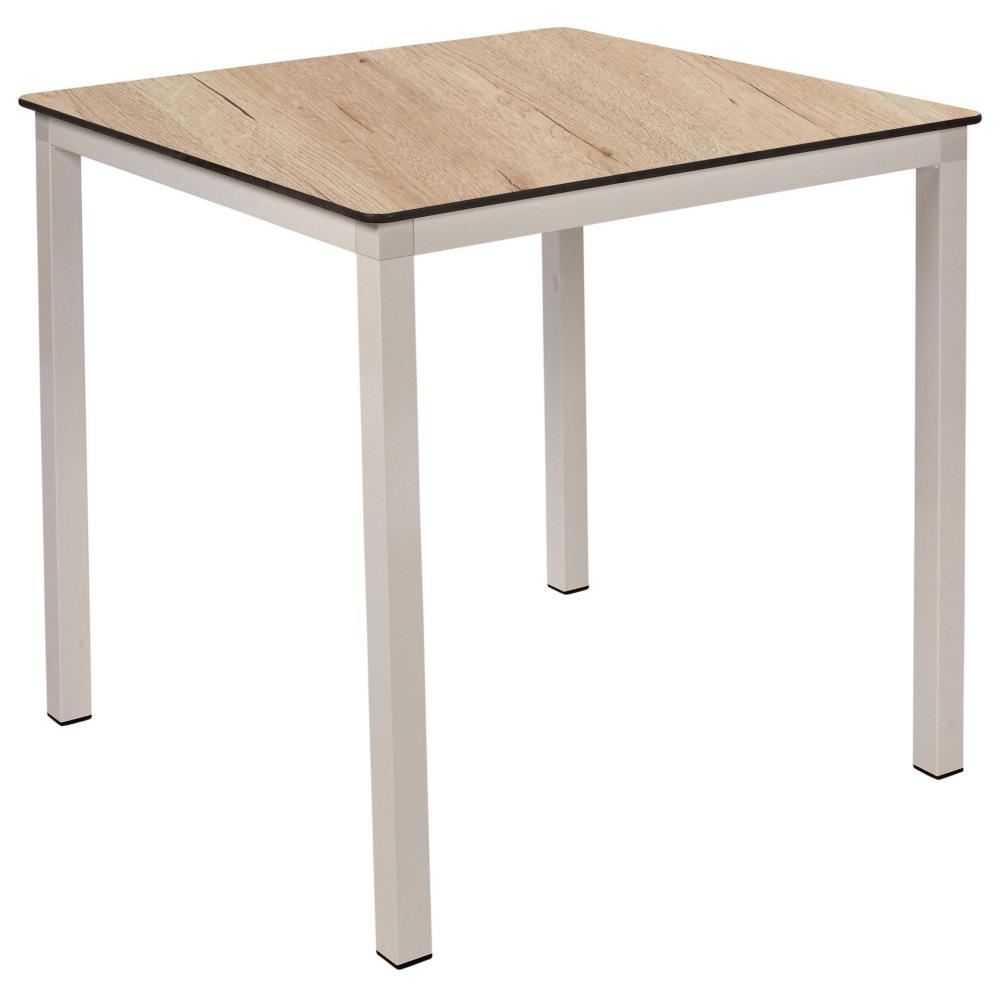 Table carre Romy - 70 x 70 cm - usage extrieur - empilable - chne - pieds blanc