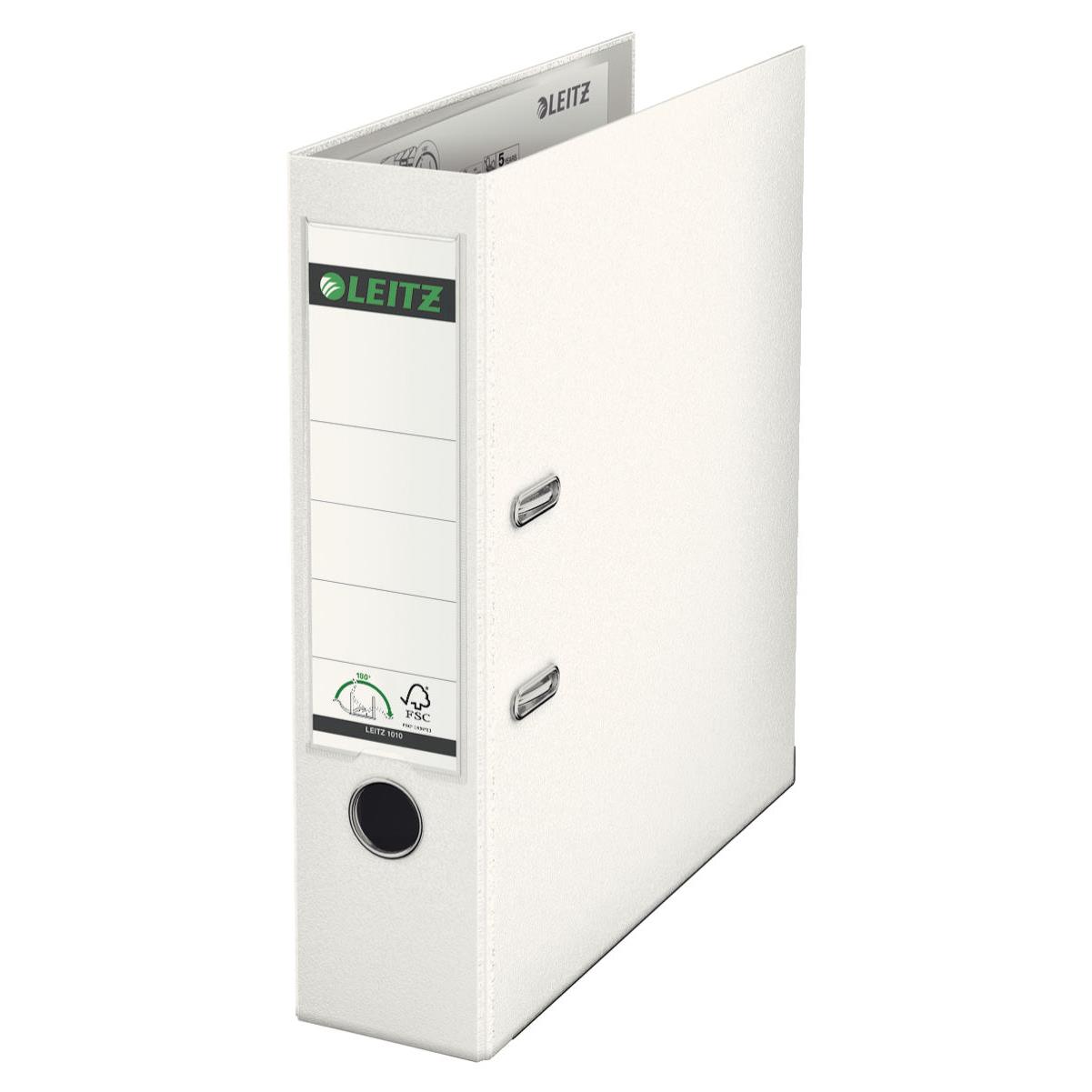 Classeur  levier 180 degrs LEITZ - en carton rembord de polypropylne - dos de 7,5cm - coloris blanc
