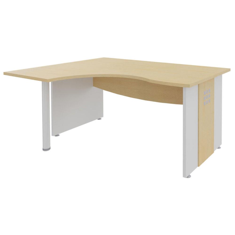 Bureau d'angle compact retour  gauche Boreal L160 x P120 cm- Plateau Htre - Pieds pleins Blanc