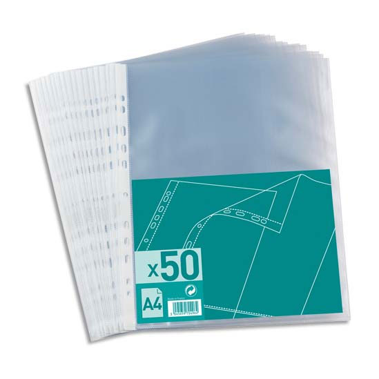 Pochettes perfores - polypropylne 4/100e - A4 - perforation 11 trous - sachet de 50