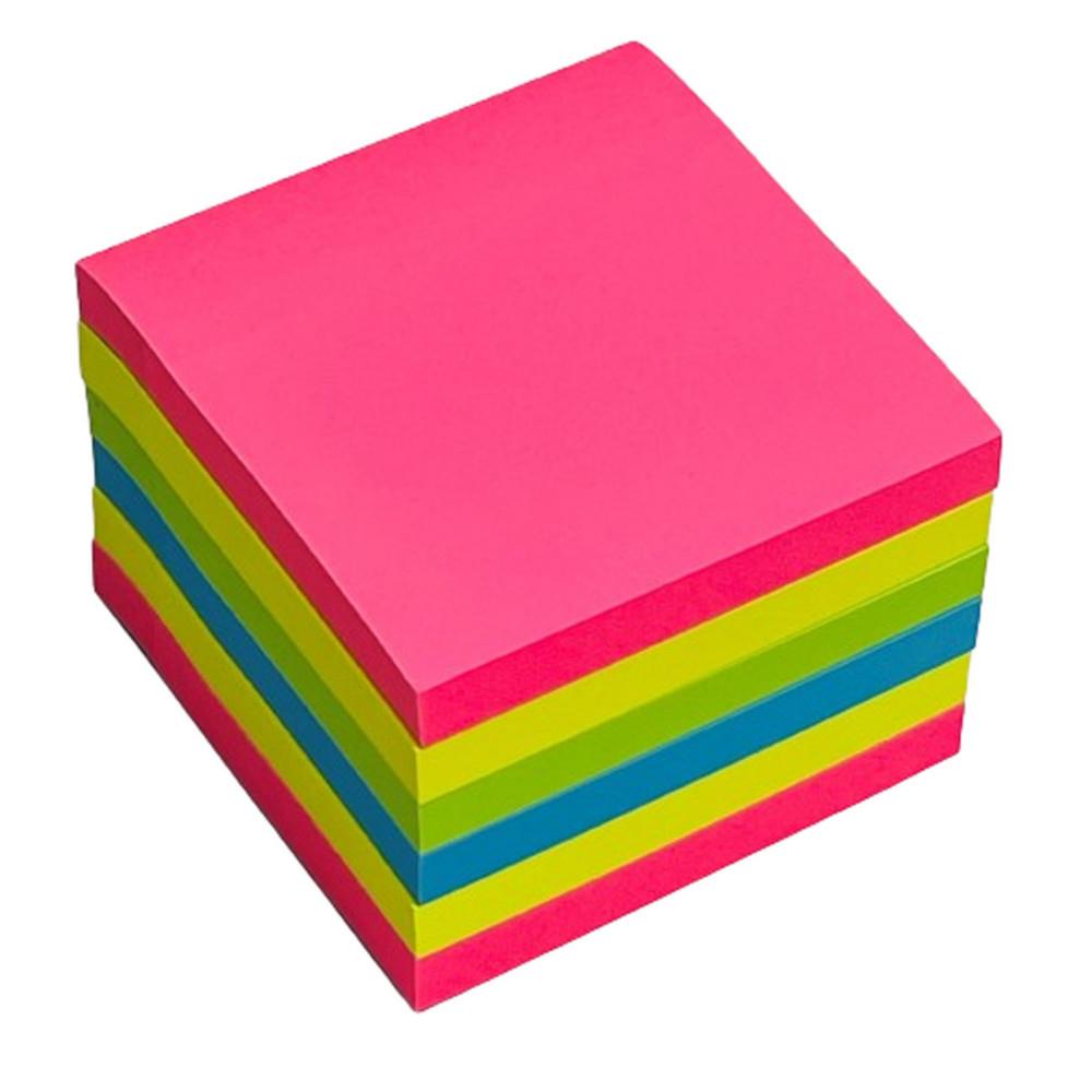 Notes repositionnables Mondoffice sticky 76 x 76 mm - Assorties N�on - Lot 6 blocs de 100 feuilles