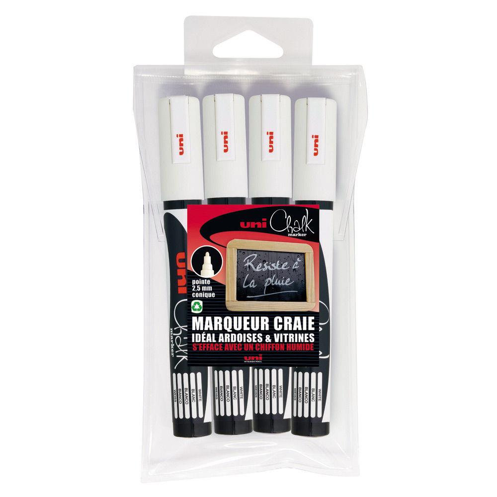 Craie Chalk Marker PWE-5M -  pointe Conique - 1,8-2,5 mm - pochette 4 craies blanches - paquet 4 units