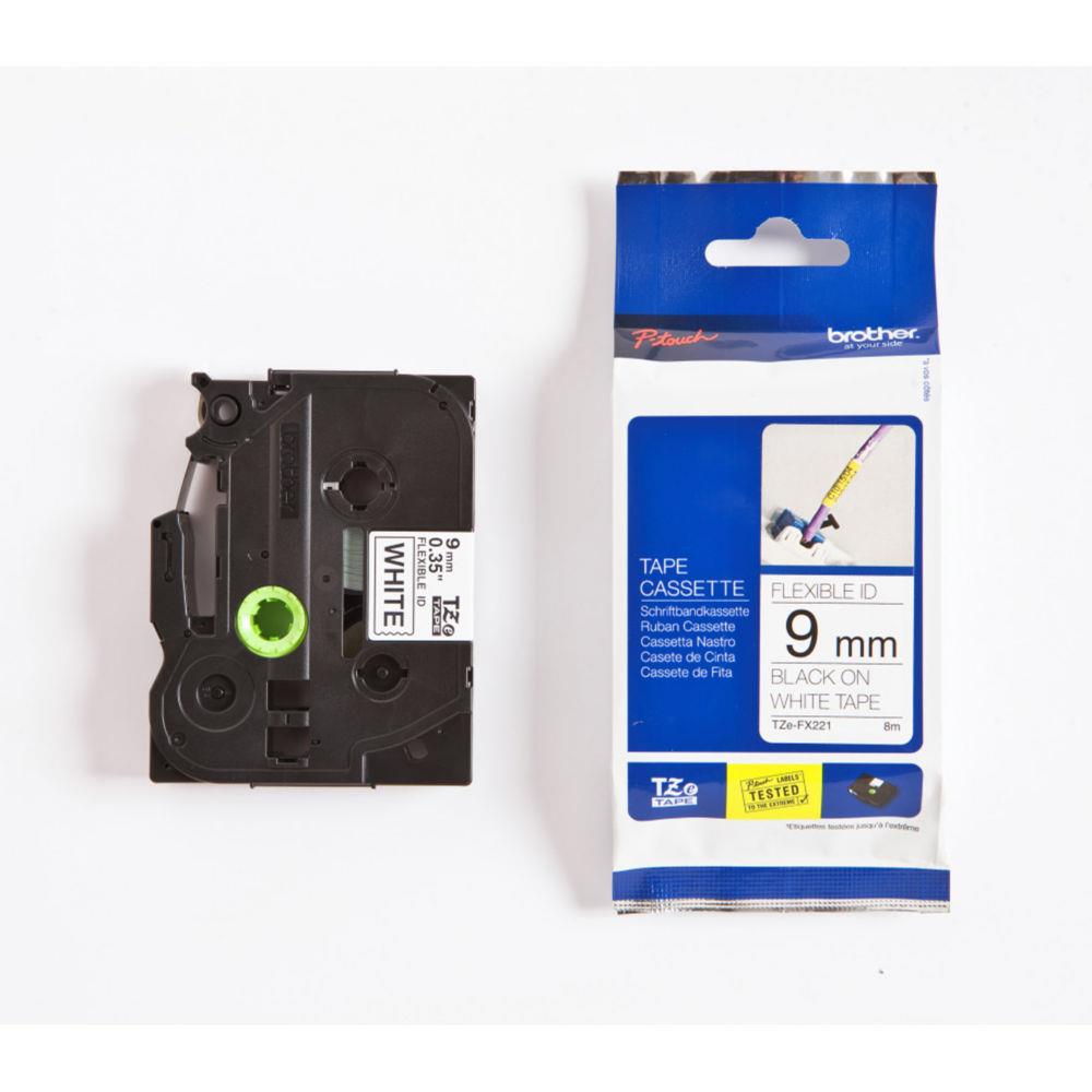 Cassette  ruban Brother pour tiqueteuse TZe-FX211 - Noir sur blanc, 9 mm de large