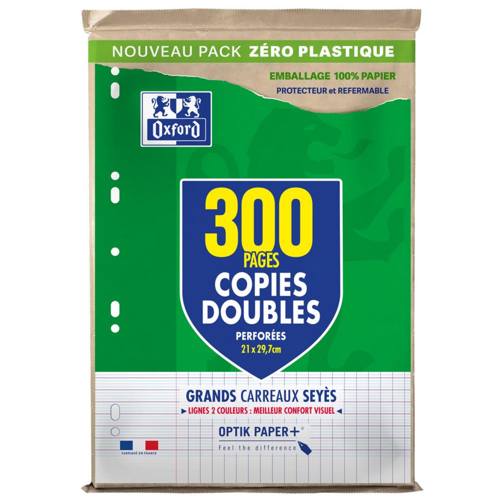 Copies Doubles Oxford Feuilles A4 perfor�es - Grands carreaux Seyes avec marge - Etui de 300 feuilles