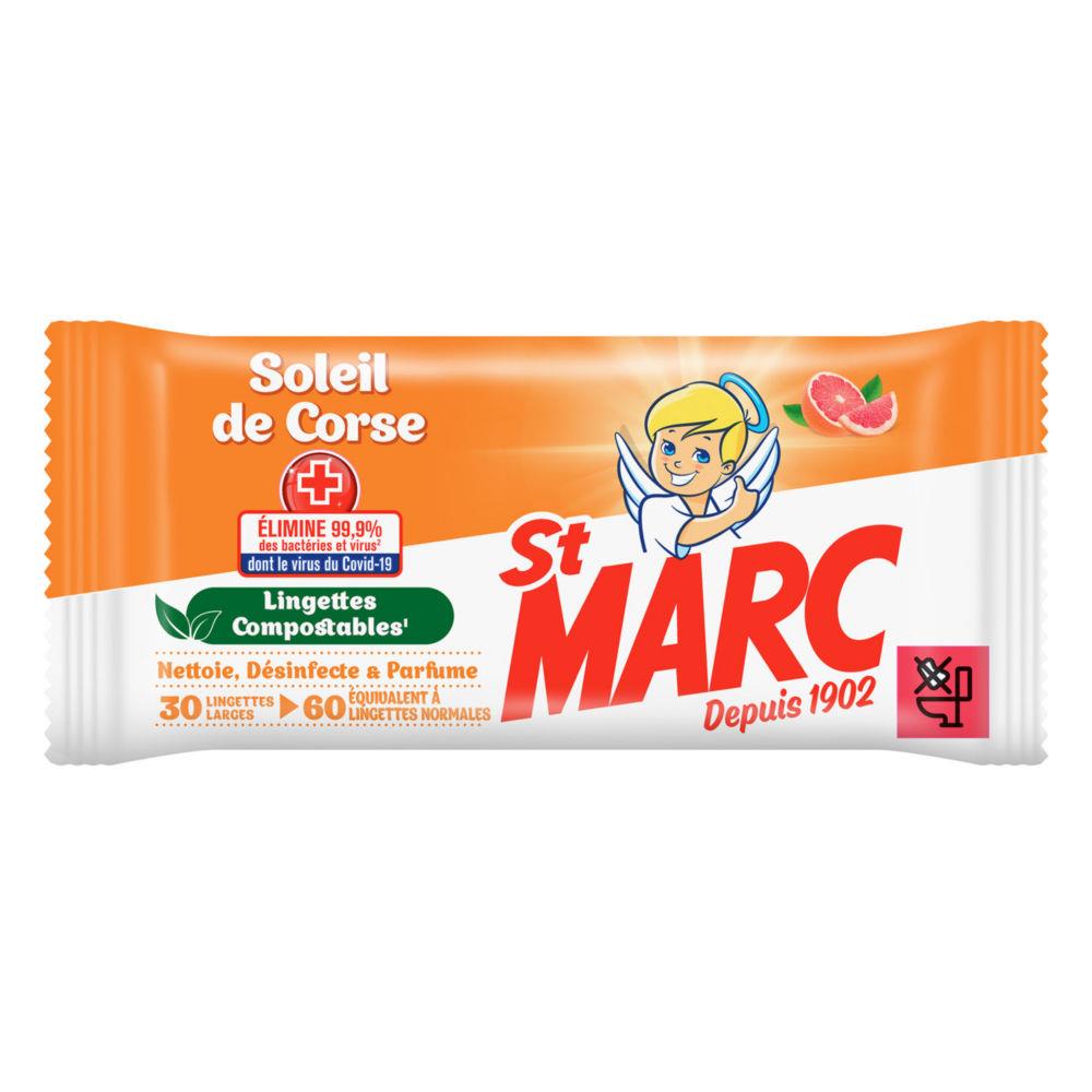 Lingettes nettoyantes antibactriennes St Marc - Soleil de Corse - Paquet de 30 extra-larges
