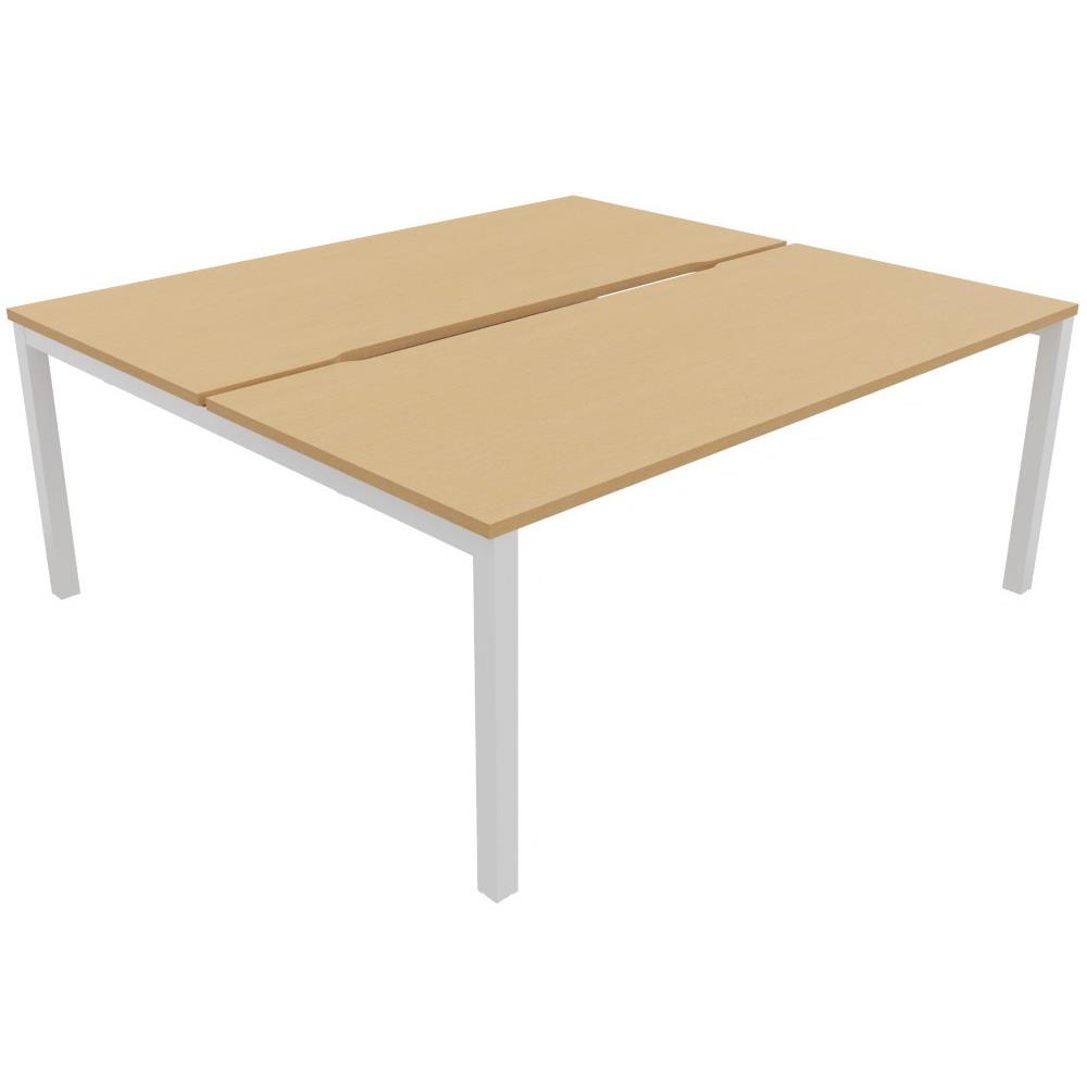 Bureau bench 2 postes Osmose d�part L180 - plateaux �chancr�s H�tre - pieds m�tal Blanc