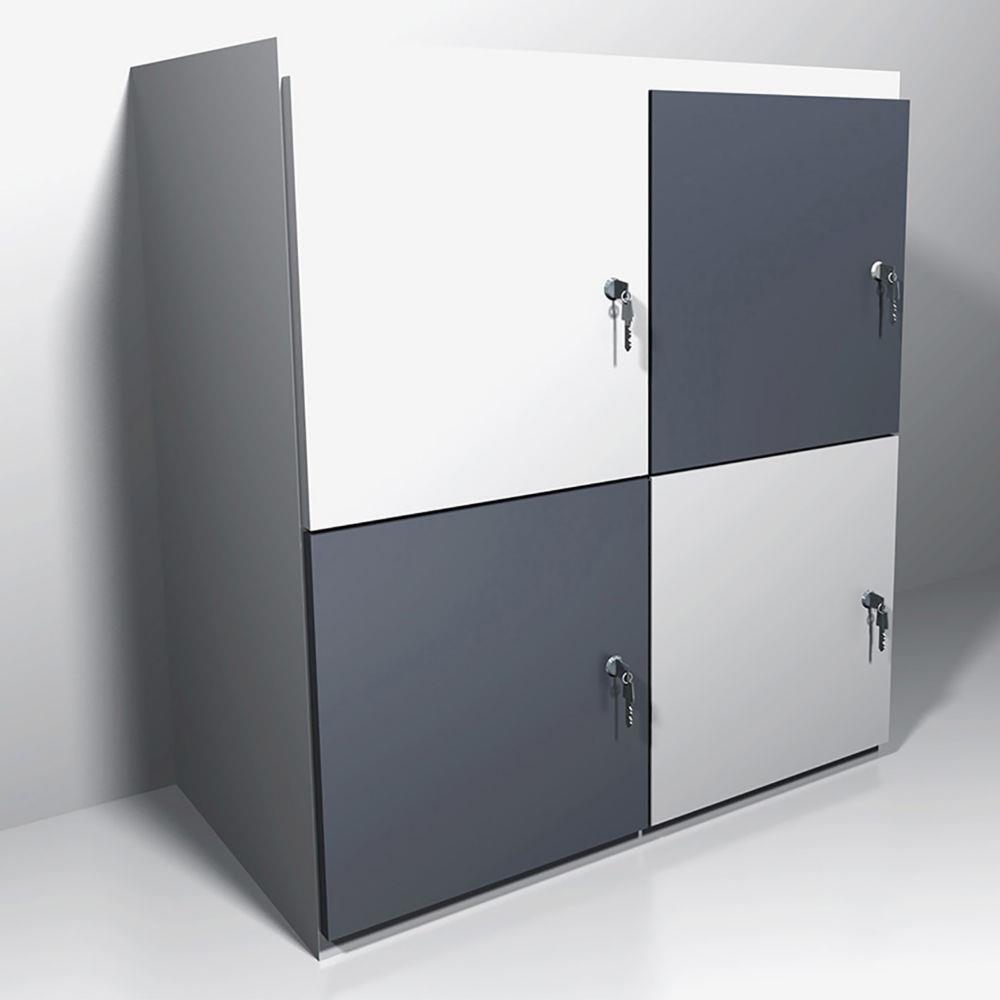 Casiers de bureau individuels 4 cases - H 91,1 cm - portes panaches blanc et anthracite