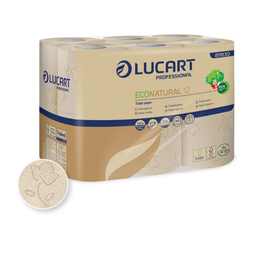 Papier toilette recycl Lucart Econatural Rouleau de 200 feuilles - Carton de 96