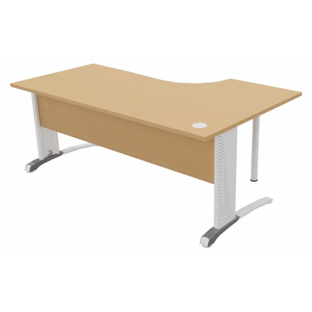 Bureau compact retour � gauche Triomphe 2 - L 180 x P 110 cm - plateau h�tre - pieds L blancs  - embase aluminium