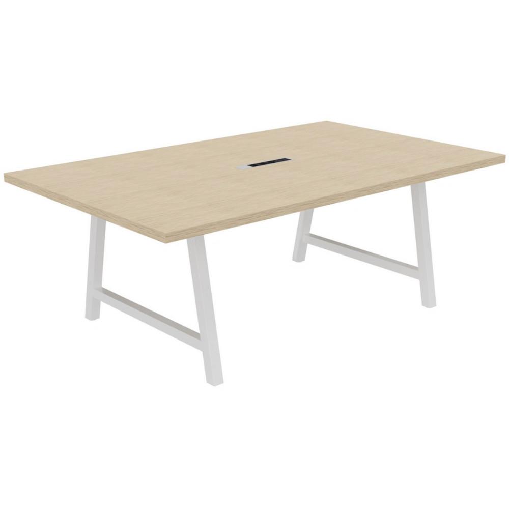 Table de conf�rence Prisme L200 x L120 cm avec �lectrification - Ch�ne Pieds arche m�tal Blanc