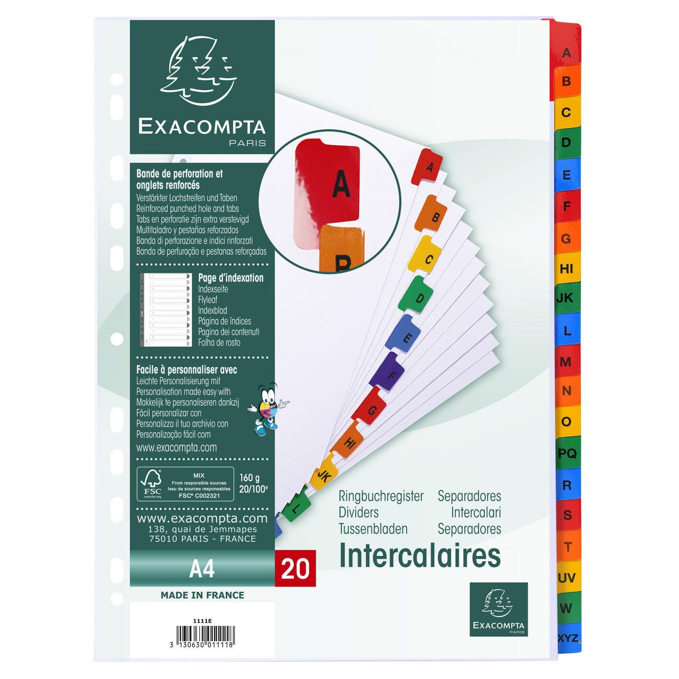 Intercalaire alphabtique Exacompta - carte blanche 170g - A4
