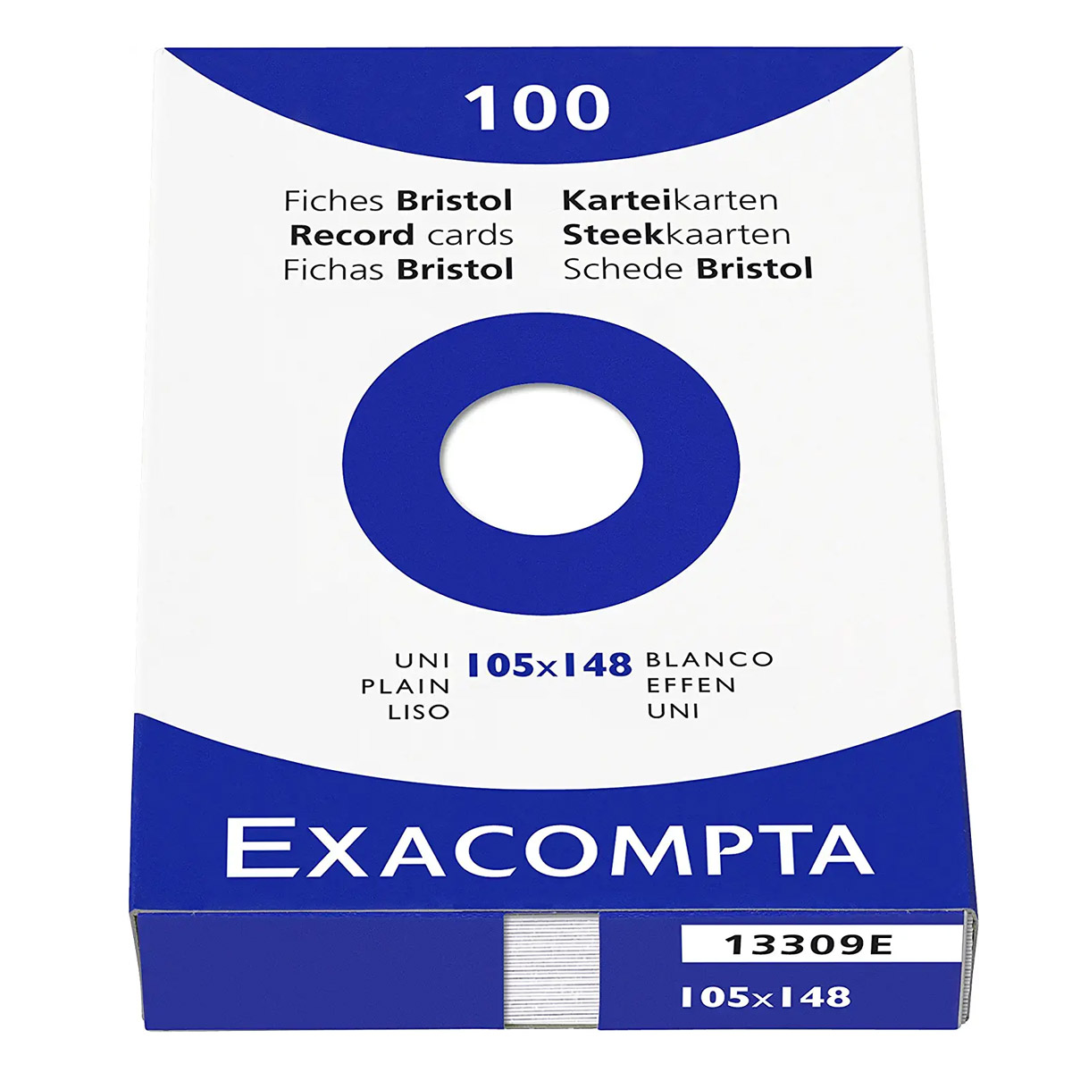 Etui de 100 fiches bristol Exacompta non perfores 105x148mm (A6) unies Blanc