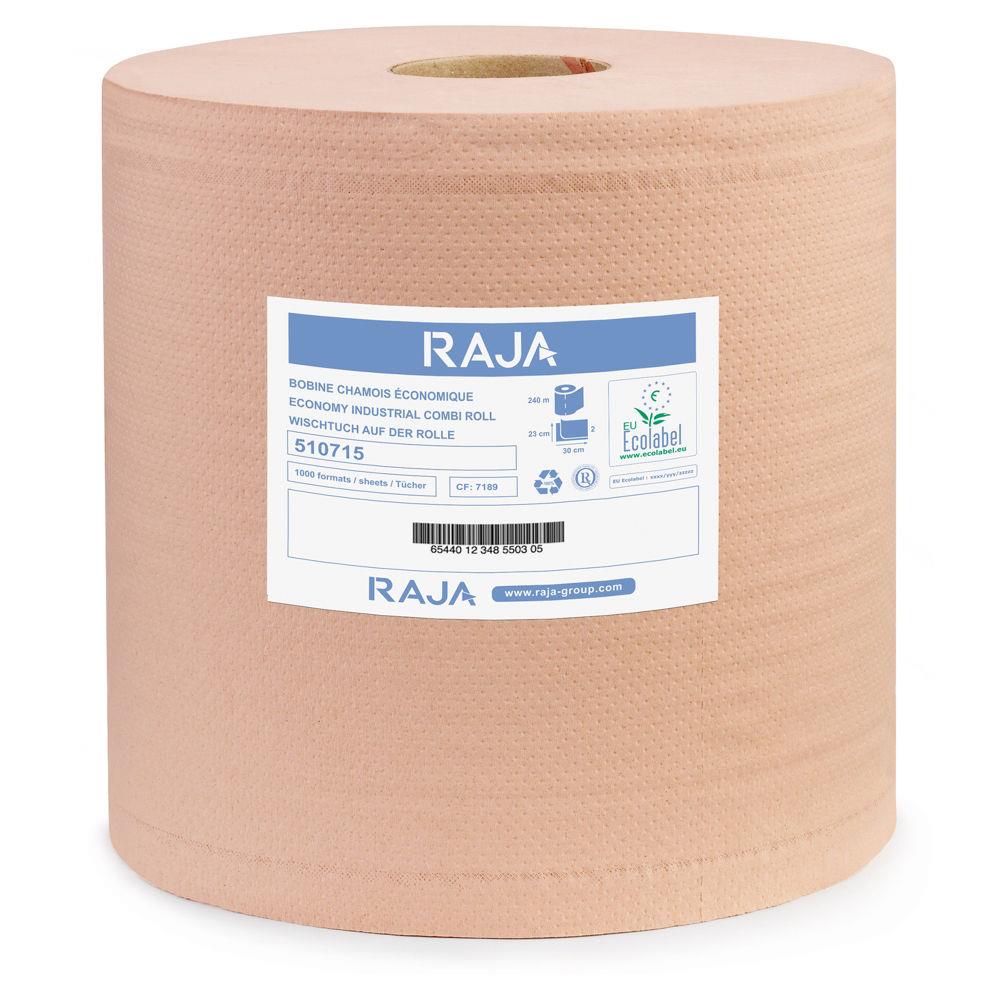 Essuie-tout papier recycl double paisseur RAJA - Bobine chamois 1000 feuilles 22 x 30 cm - Lot de 2