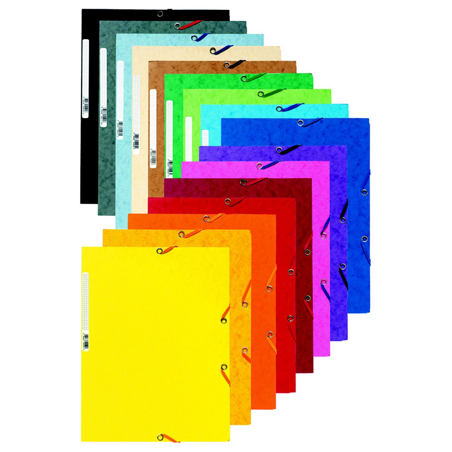Chemise Exacompta 3 rabats et lastique - carte lustre 5/10e - 400 g - format 24 x 32cm - coloris assortis