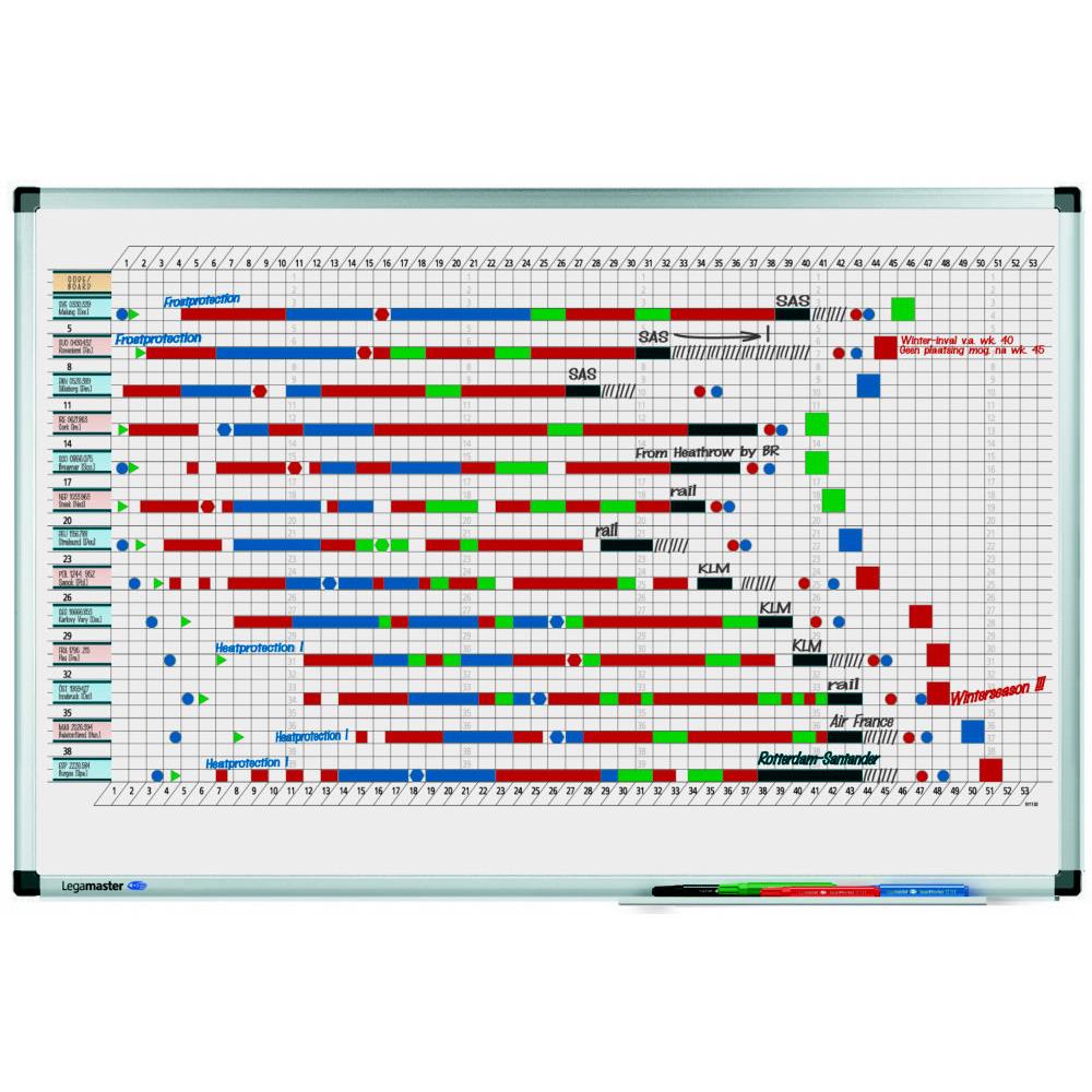 Planning annuel mural magntique Legamaster Premium - format 53 semaines - surface en acier laqu - cadre en aluminium anodis - 900 x 600 mm - blanc