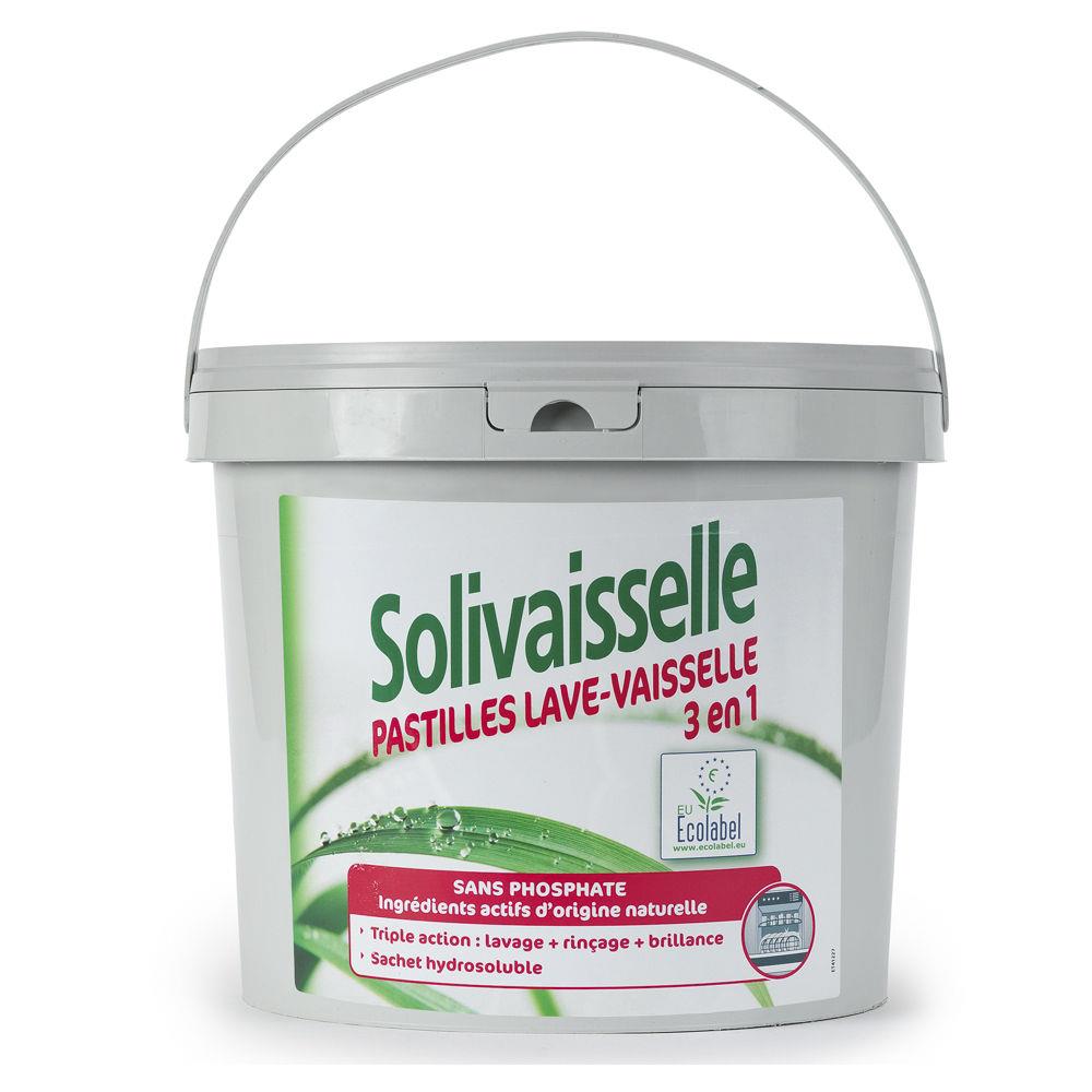 Tablettes de lavage en lave-vaisselle Solipro Solivaisselle cologiques 3 en 1 - seau de 2,7 kg 150 tablettes