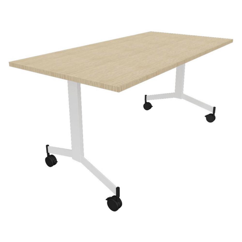 Table rabattable  roulettes 160 cm x 80 cm - Plateau Chne - Pitement Blanc