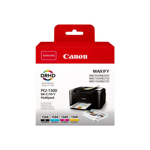 Canon PGI-1500 BK/C/M/Y Multipack - Pack de 4 - noir, jaune, cyan, magenta - originale - r�servoir d'encre - pour MAXIFY MB2050, MB2150, MB2155, MB2350, MB2750, MB2755