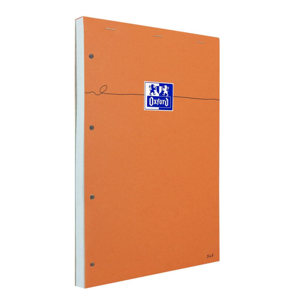 Bloc de runion Oxford 80 feuilles A4 - 21 x 29,7 cm perfore 4 trous - 80 g petits carreaux 5X5 - couverture orange - bloc 80 feuilles