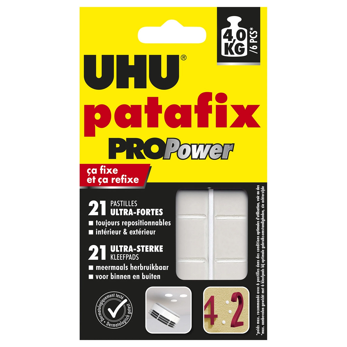 Pastilles adhsives repositionnables - Uhu Patafix PROPower - ultra-fortes - intrieur et extrieur - blanche