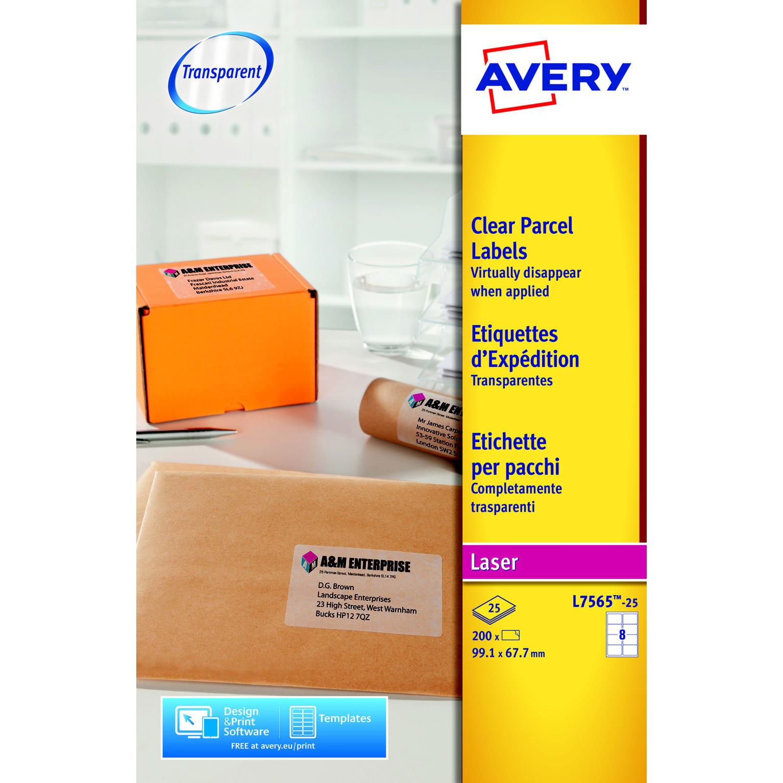 Etiquettes invisibles Avery - impression laser - 99,1 x 67,7 mm - pochette de 200