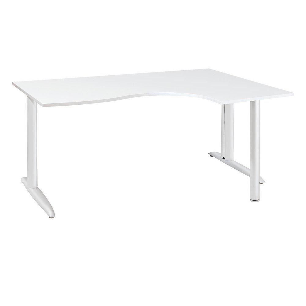 Bureau compact retour � droite Tempo - L 160 x P 120 cm - plateau blanc - pieds L blancs