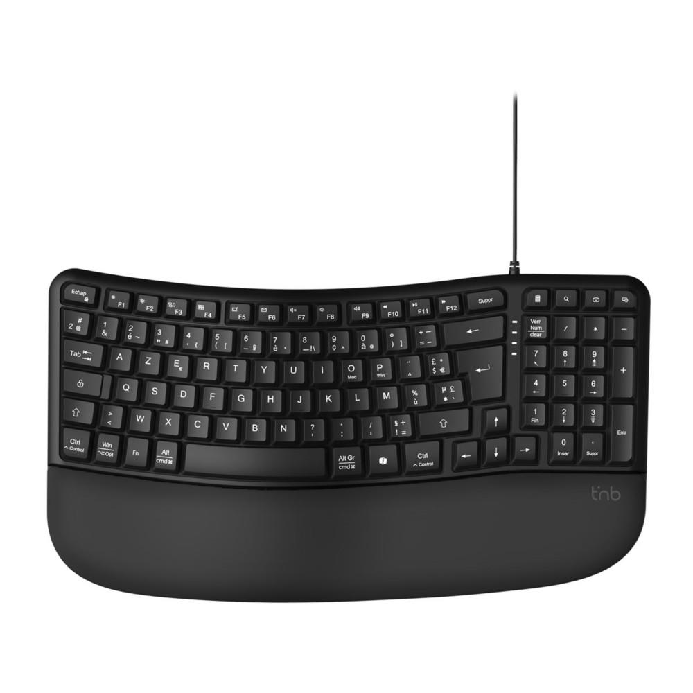 Clavier filaire TNB Ergonomique AZERTY avec pav� num�rique + Repose-poignet - Noir