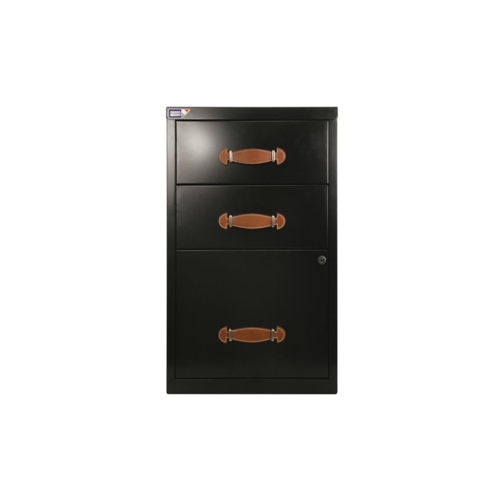 Caisson mtal Charly - 3 tiroirs - poignees simili cuir - noir