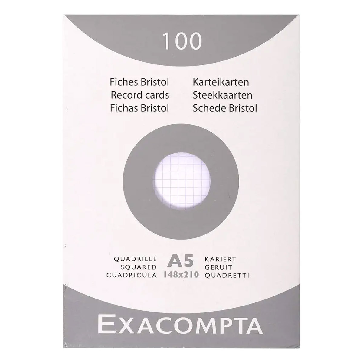 Etui de 100 fiches bristol Exacompta non perfores 148x210mm (A5) quadrilles 5x5 Blanc