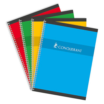 Cahier Conqurant 7 - 21 x 29,7cm - reliure spirales - petits carreaux - 100 pages - 70 g - coloris assortis