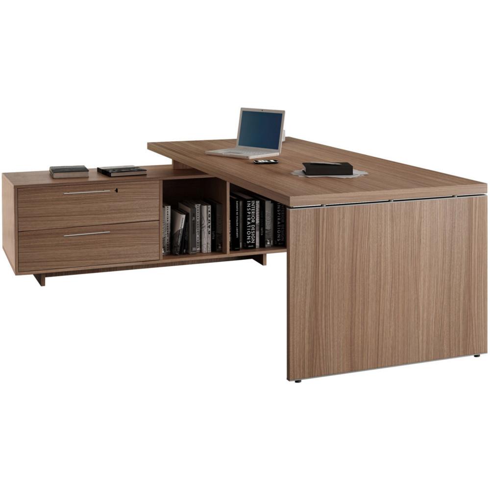Bureau direction �cho avec retour suspendu  L225 x P170 cm pieds panneaux - Noyer