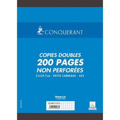 Copies doubles Conqurant 7 - non perfores - blanches - 21x29.7cm - 200 pages - petits carreaux - 70g - Sous tuis