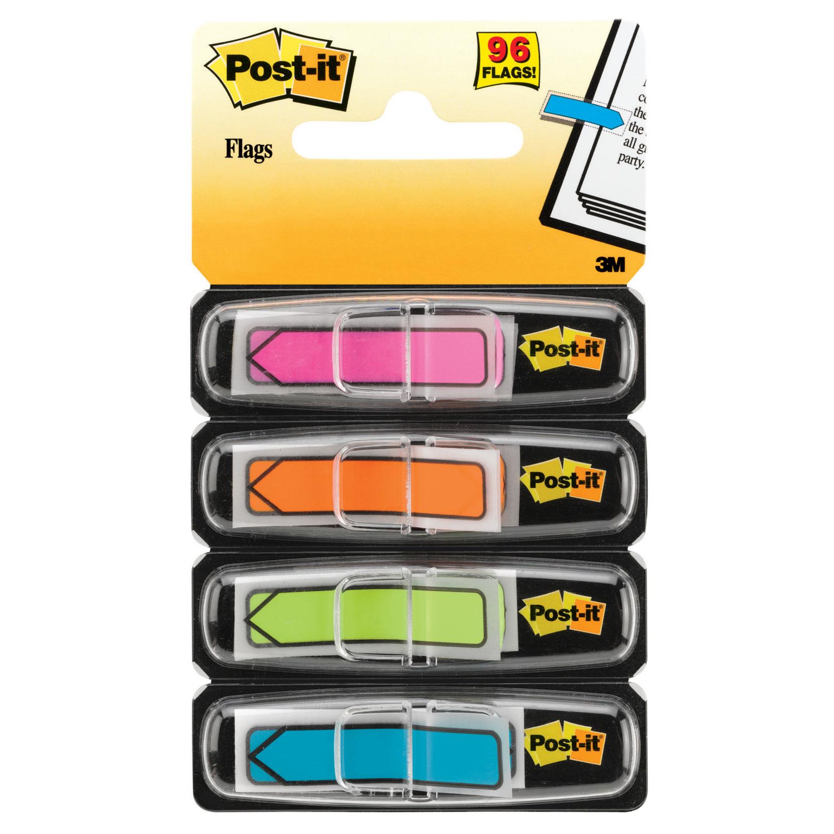 Set de 4 x 24 Index format troit - impression flche - 1,2 x 4, 4 cm - coloris assortis vifs