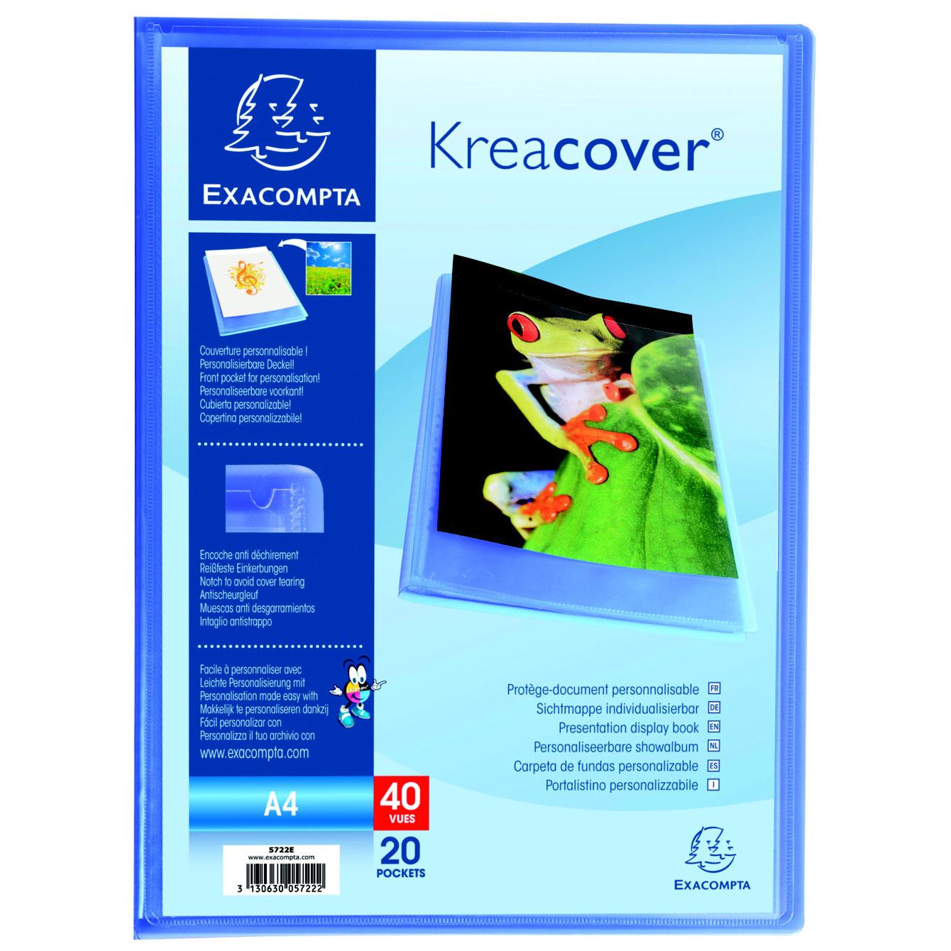 Porte-vue Exacompta Kreacover A4 20 pochettes couverture personnalisable semi-rigide - polypropylne recycl - bleu