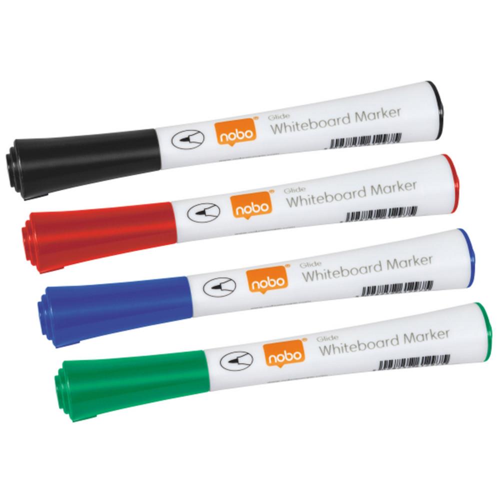 Marqueur pour tableau blanc pointe fine Nobo Glide - Bote de 4 couleurs - Assortis
