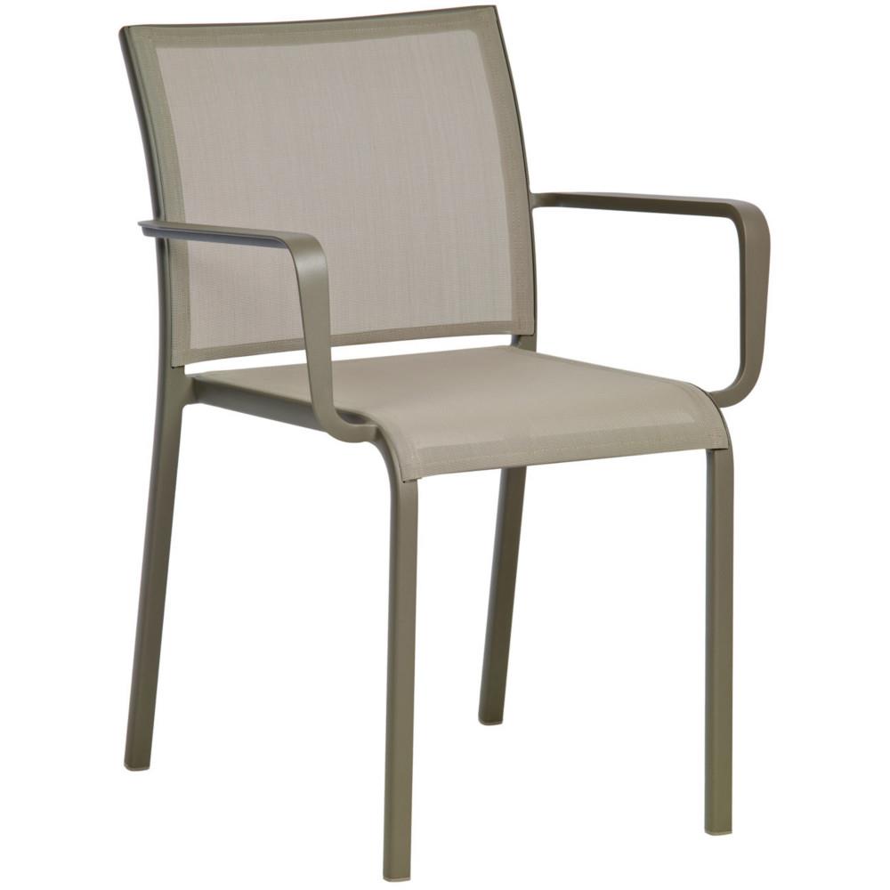 Chaise d'extrieur Omi avec accoudoirs - Aluminium laqu - Taupe