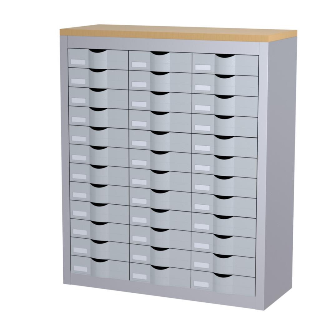 Comptoir Paperflow - 3 colonnes Cycladis - 36 tiroirs - ht 106.5 cm - aluminium