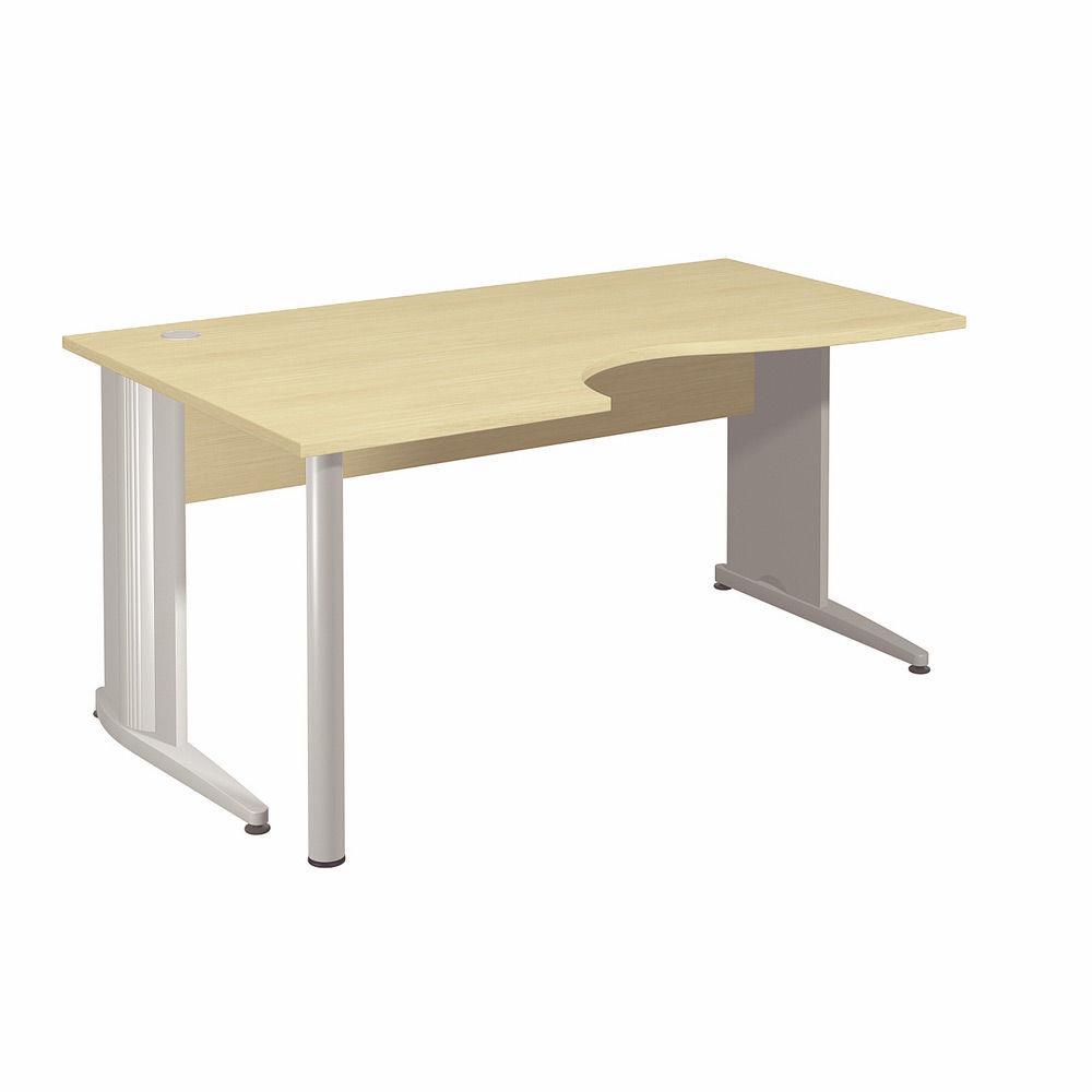 Bureau compact retour � gauche Impact 2 - L 160 x P 120 cm - plateau h�tre - pieds L blancs