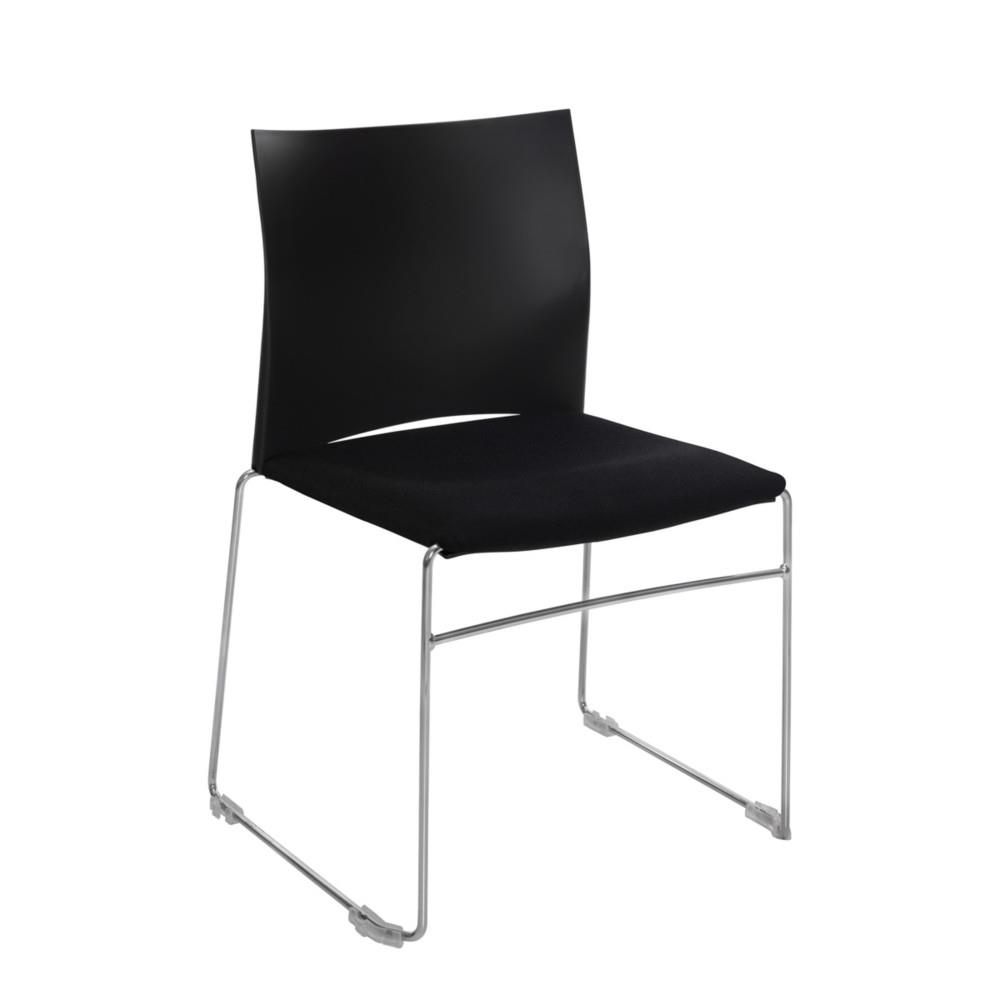 Chaise de r�union et visiteur Pixel - dossier en polypropyl�ne noir - assise en tissu M1 noir - pi�tement fil chrom� m�tal