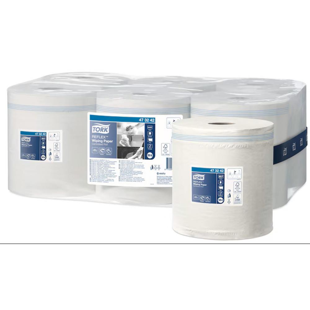 Reflex Essuie-mains Tork papier d'essuyage 1 pli recycl� pour distributeur central - 473242 - Lot de 6 bobines 300 m