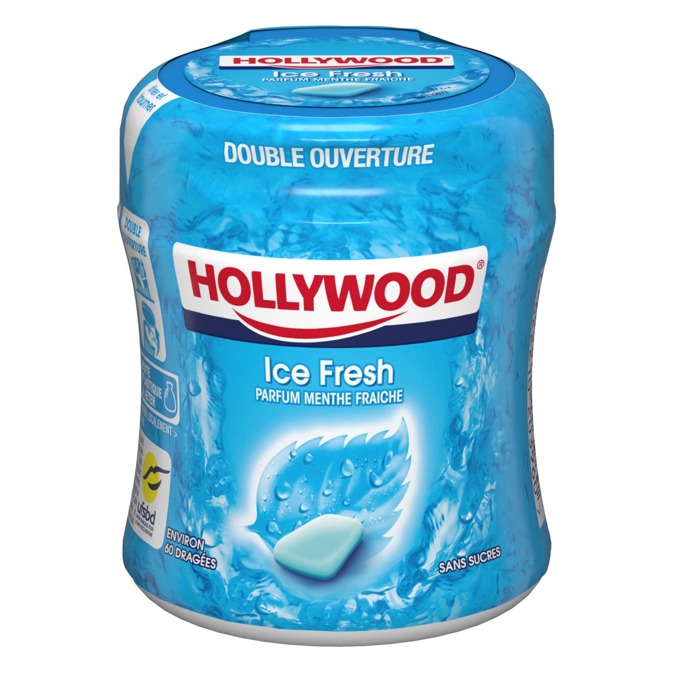 Chewing-gum menthe Polaire sans sucre Hollywood Easy Box - bote de 60 drages - paquet 87 grammes