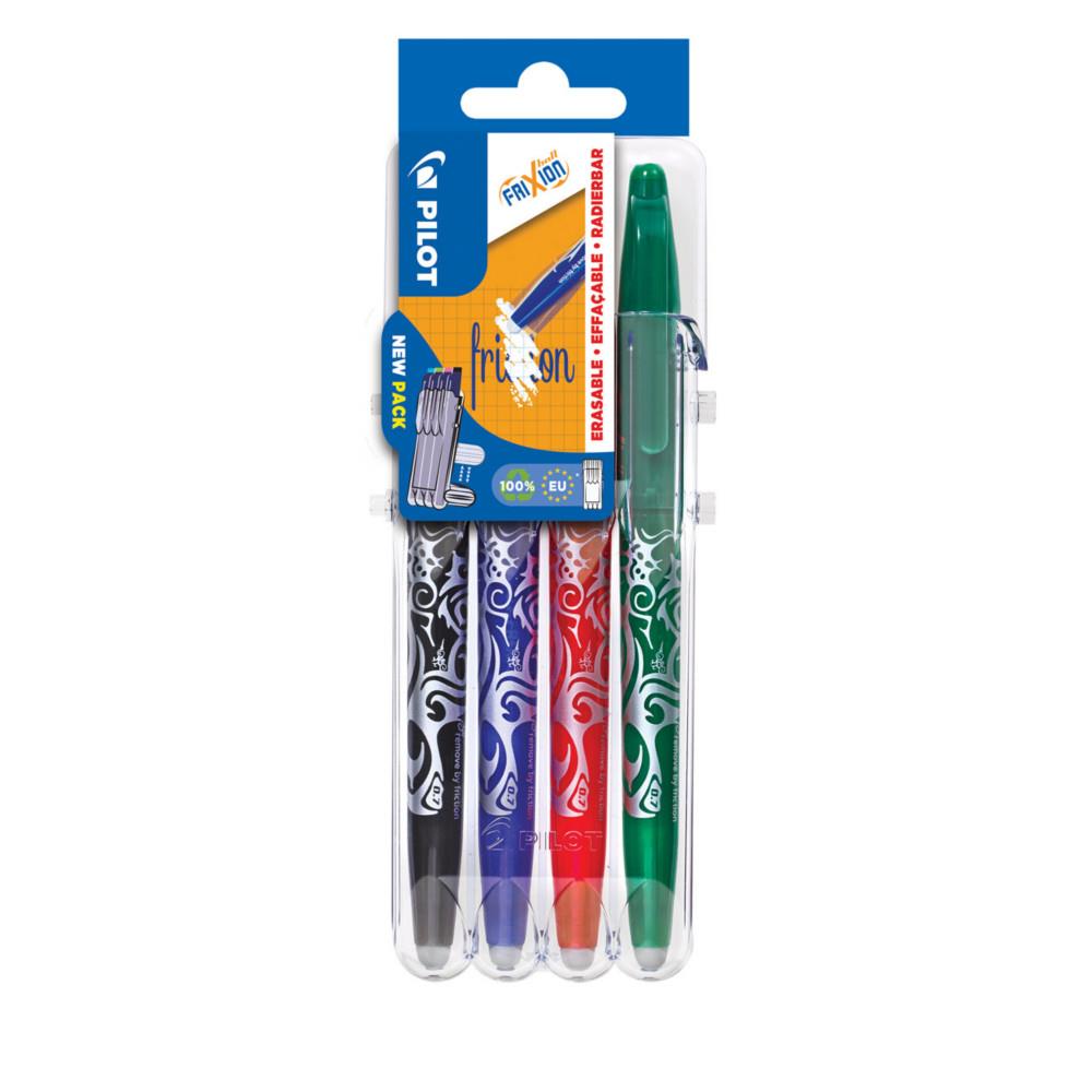 Stylo roller encre gel effaable Pilot FriXion Ball pointe moyenne 0,7 mm - Etui rigide organiseur de 4 couleurs assorties classiques