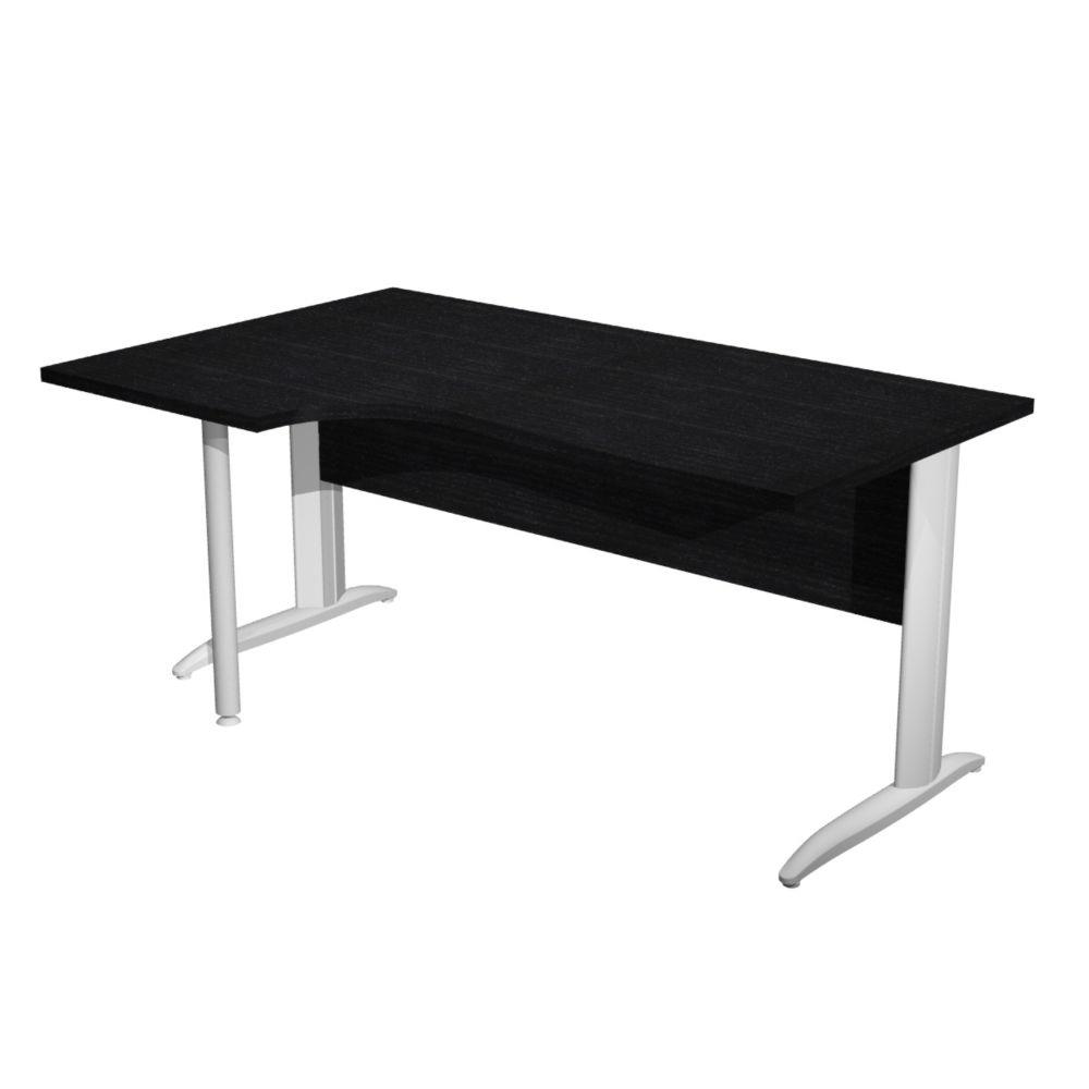 Bureau d'angle compact retour � gauche Pulse M�tal - L160 x P100 cm - Plateau Noir - Pieds L Blanc