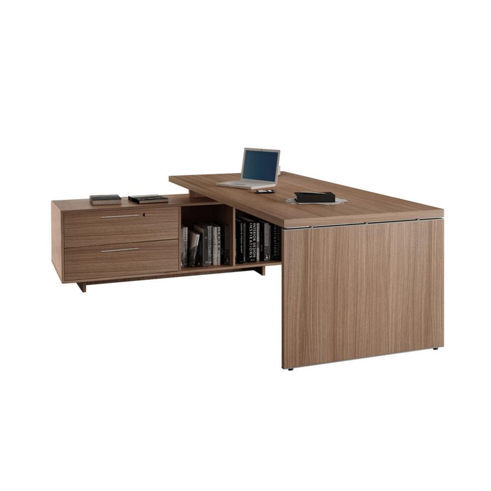 Bureau direction cho avec retour suspendu  L195 x P170 cm pieds panneaux - Noyer