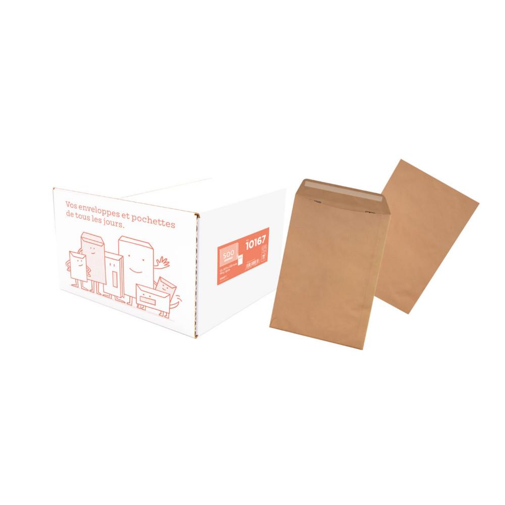 Pochette kraft brun PEFC C5 - 162 x 229 mm 90g sans fen�tre - Autocollante bande protectrice - Lot de 500