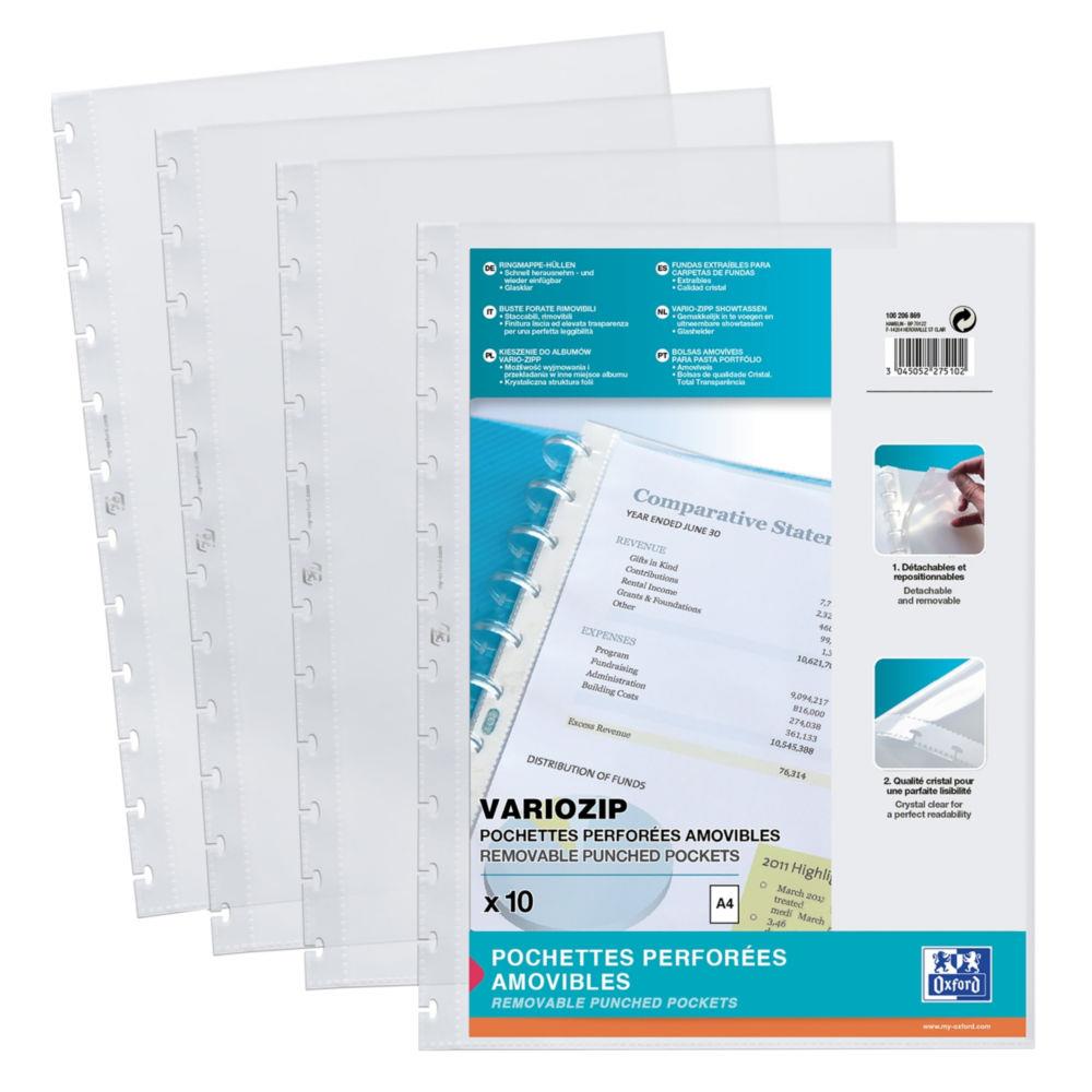 Pochettes pour protge document Elba Vario Zipp - format A4 : 21 x 29,7 cm - paquet de 10