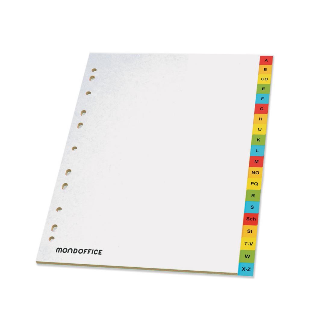 Intercalaires alphabtiques A4 Mondoffice en bristol 170g blanc - 20 divisions couleur