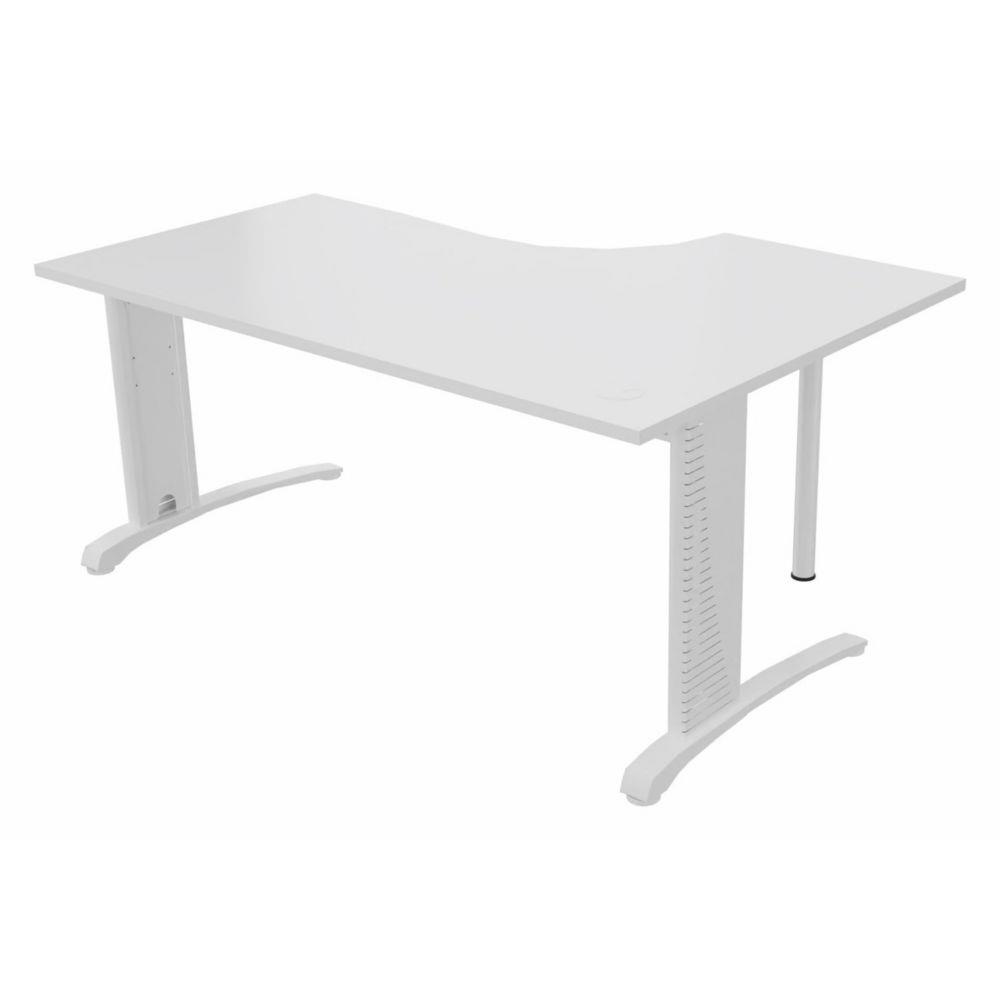 Bureau compact retour  gauche Triomphe 2 - L 160 x P 110 cm - plateau blanc - pieds L blancs  - embases blanches